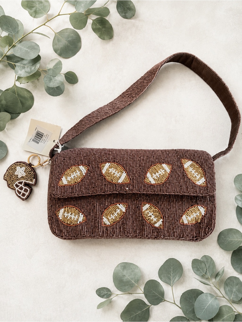 TikTok Viral Sol & Mer Brown Beaded Football Shoulder Bag NEW